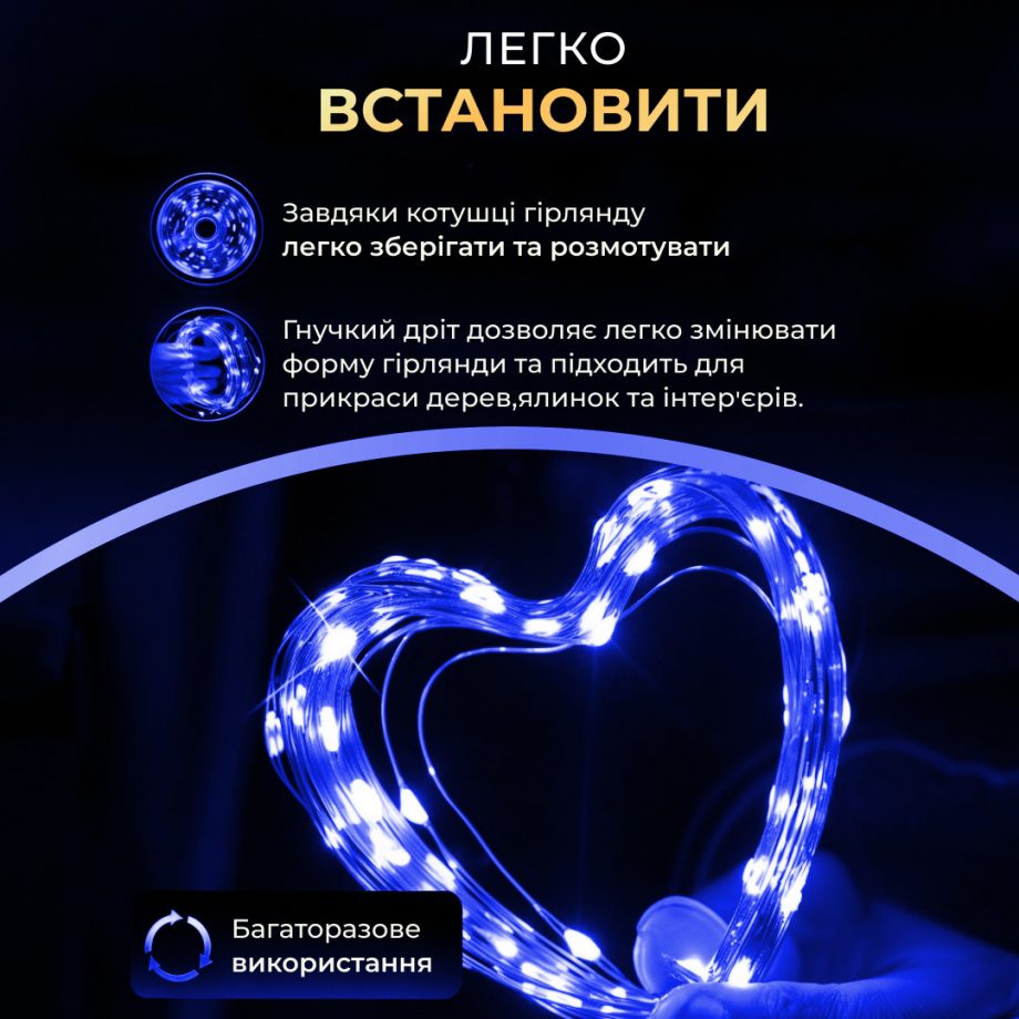 Гірлянда роса на пульті 50 метрів на 500 led світлодіодів крапля на зеленому дроті синя