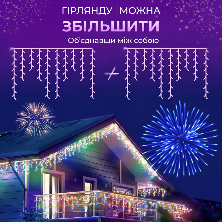 Гірлянда вулична світлодіодна 135 LED 6 метрів білий дріт бахрома 27 ниток Мультиколор