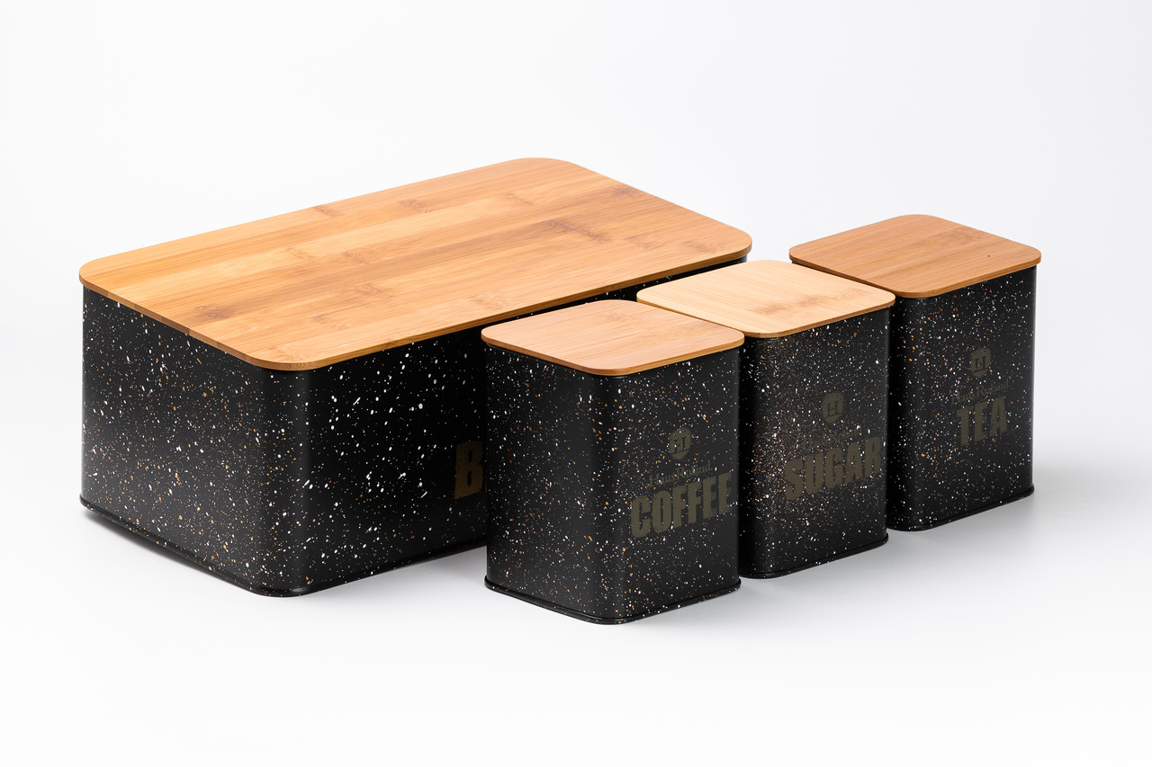Набір для зберігання продуктів 4 штуки з бамбуковими кришками, чорна