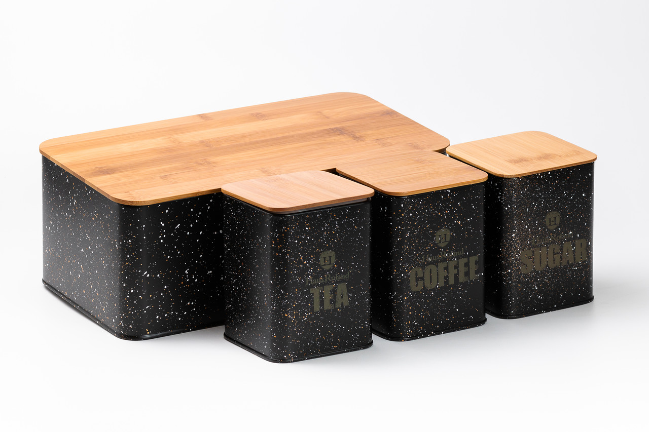 Набір для зберігання продуктів 4 штуки з бамбуковими кришками, чорна