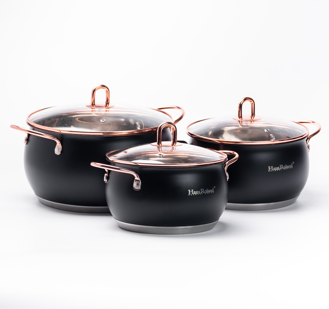 Набір каструль із нержавіючої сталі 2,6 л - 3,6 л - 6,1 л зі скляними кришками