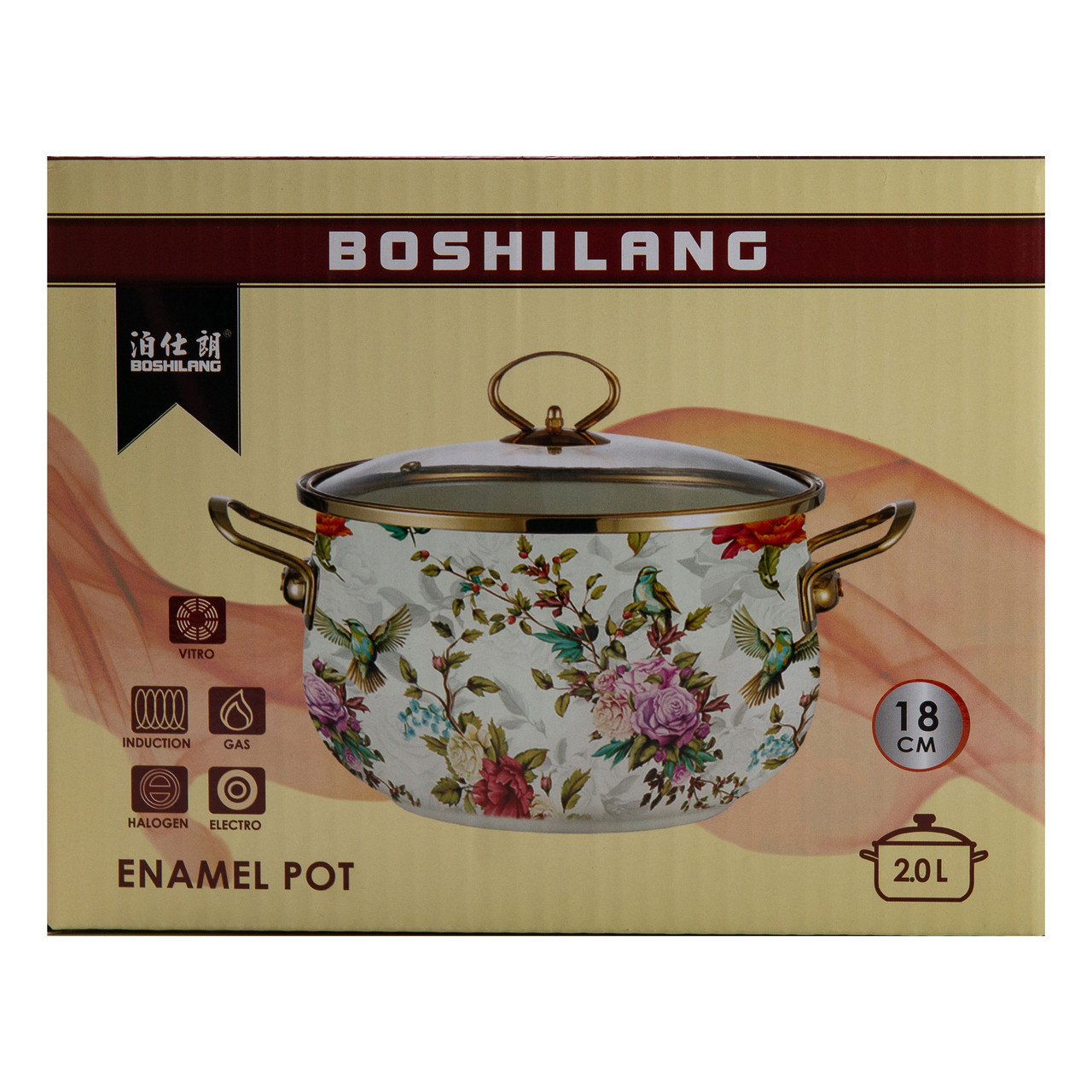 Емальована каструля об'ємом 2 літри для газових, електричних та індукційних плит