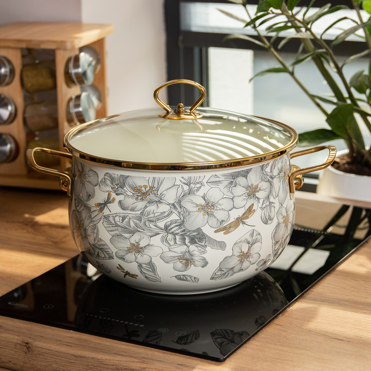 Емальована каструля об'ємом 6,5 л для газових, електричних та індукційних плит