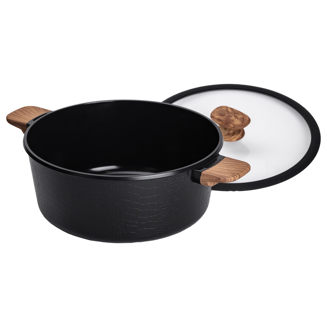 Алюмінієва каструля з керамічним покриттям антипригарним 5 л Ø 30 см чорна MGC