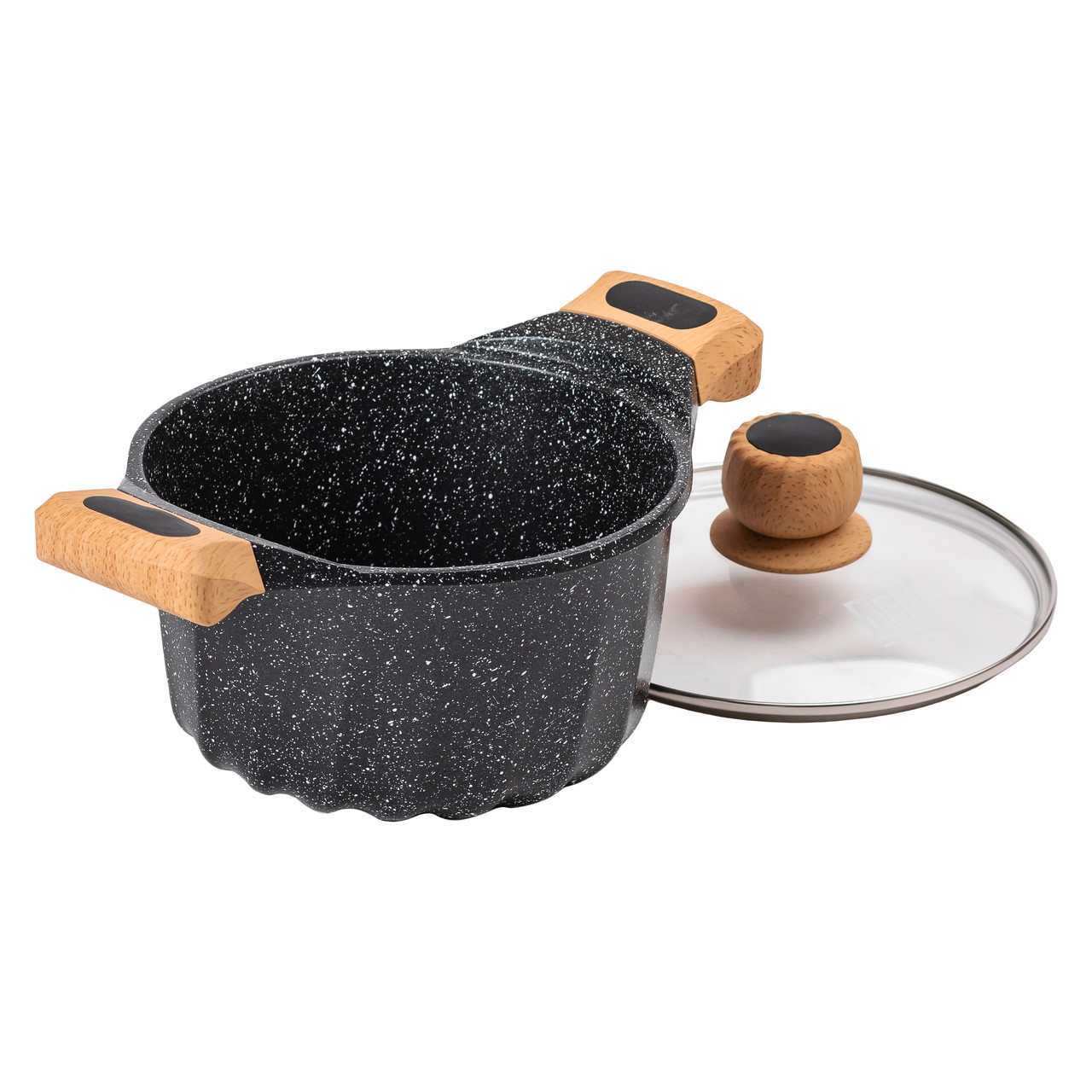 Алюмінієва каструля об'ємом 3 літри з кришкою Ø 20 см. Мармур з антипригарним покриттям MGC чорний