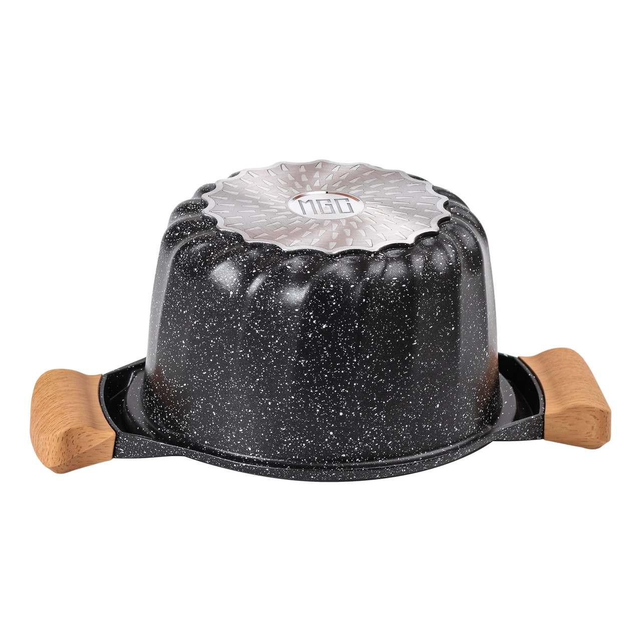 Алюмінієва каструля об'ємом 3 літри з кришкою Ø 20 см. Мармур з антипригарним покриттям MGC чорний