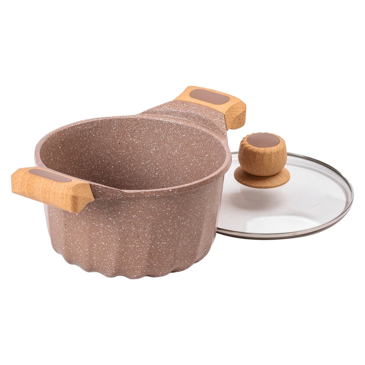 Алюмінієва каструля об'ємом 3 літри з кришкою Ø 20 см, мармурове антипригарне покриття MGC кавового кольору