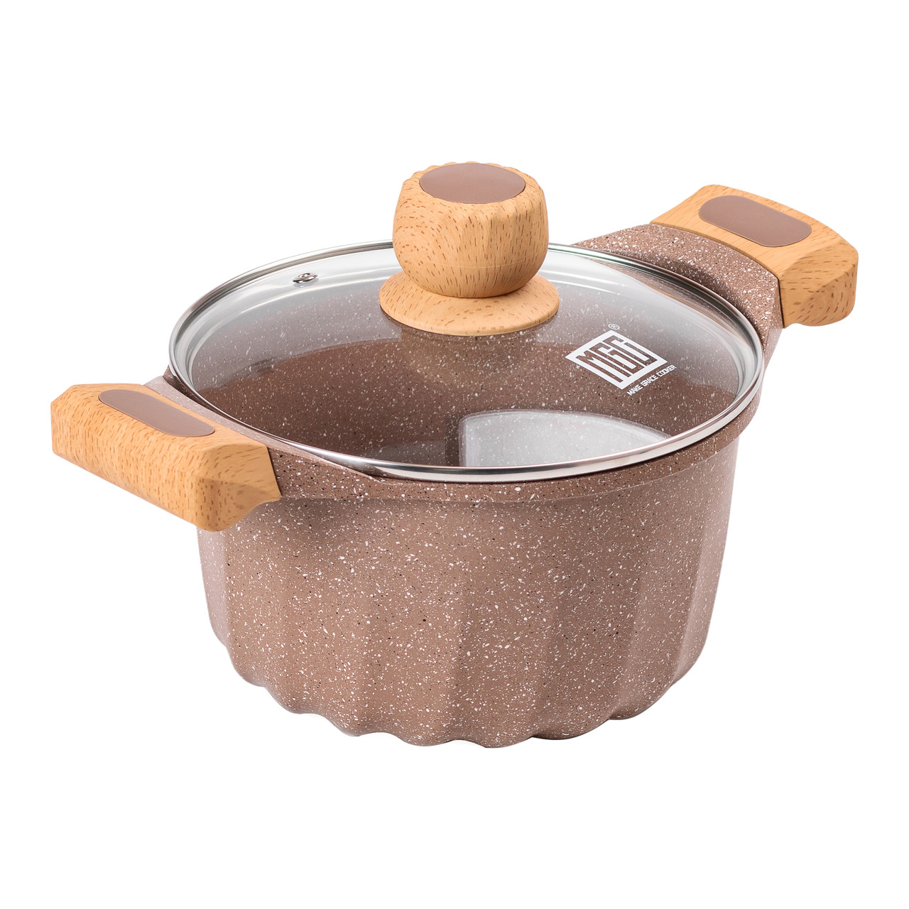 Алюмінієва каструля об'ємом 3 літри з кришкою Ø 20 см, мармурове антипригарне покриття MGC кавового кольору