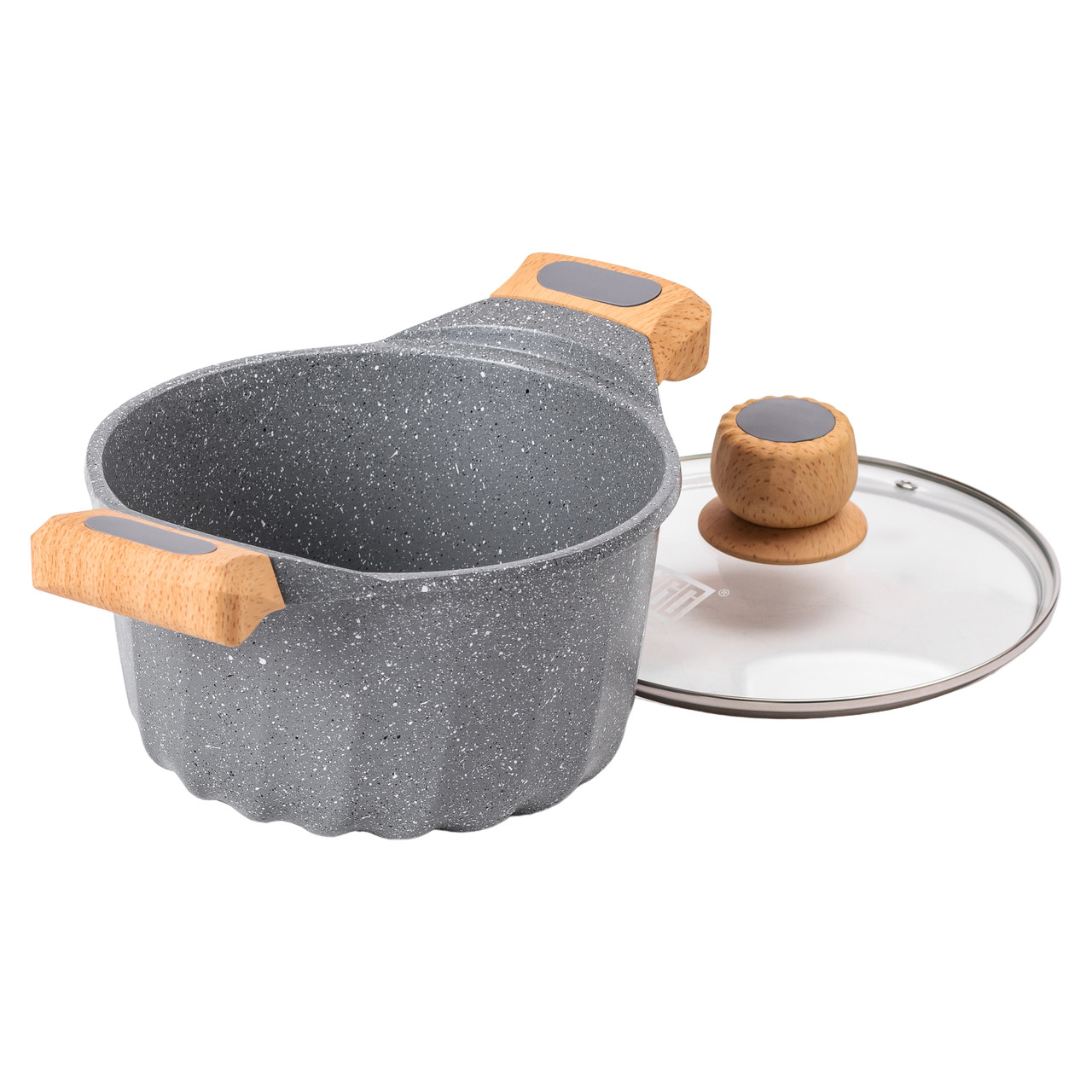 Алюмінієва каструля об'ємом 3 літри з кришкою Ø 20 см. Мармур з антипригарним покриттям MGC сірий