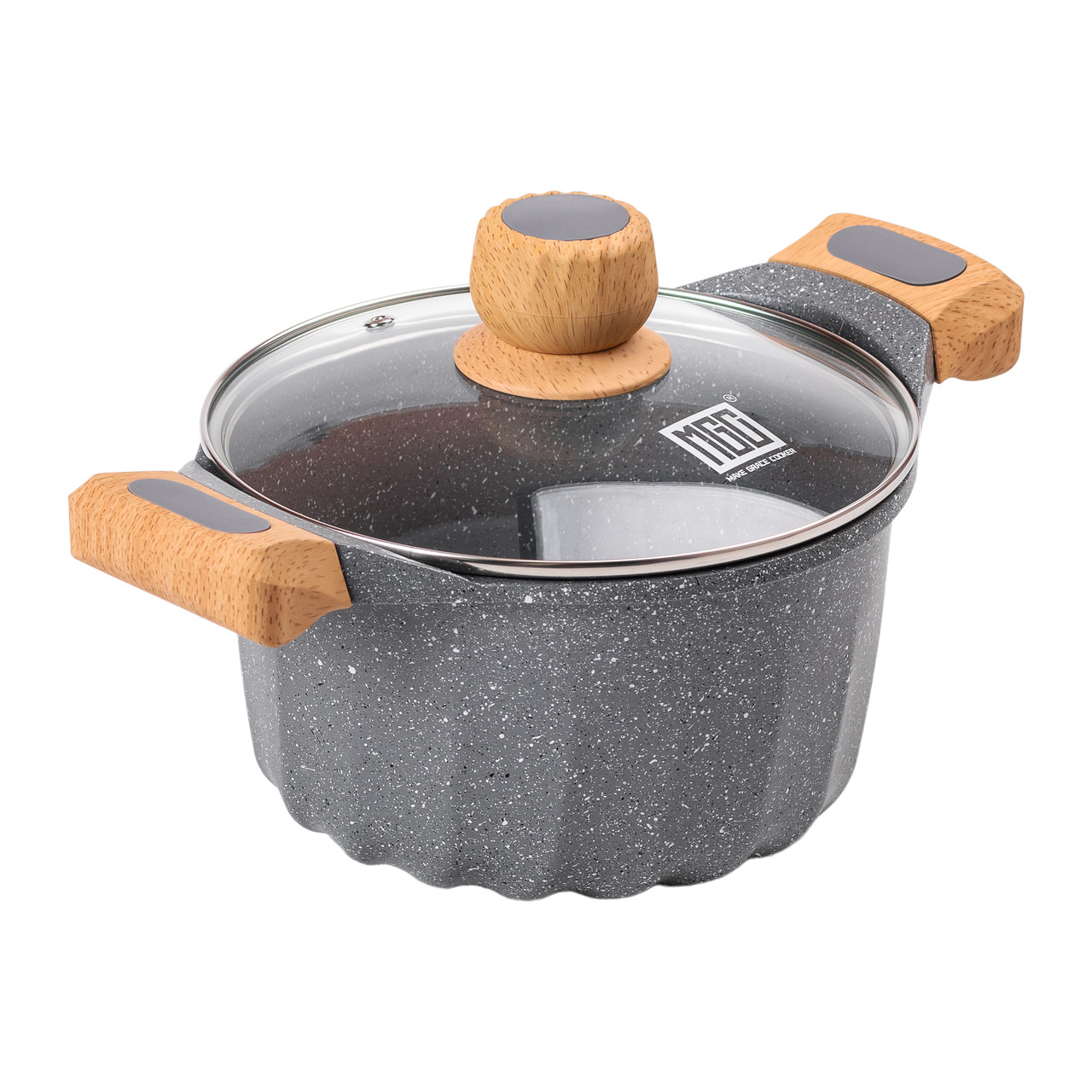 Алюмінієва каструля об'ємом 3 літри з кришкою Ø 20 см. Мармур з антипригарним покриттям MGC сірий