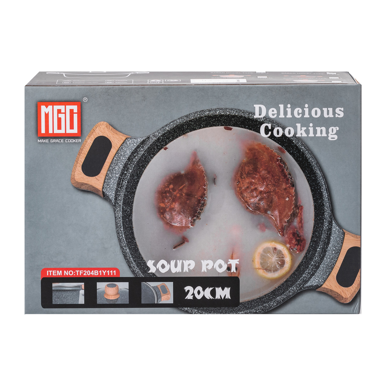 Алюмінієва каструля об'ємом 3 літри з кришкою Ø 20 см. Мармур з антипригарним покриттям MGC сірий