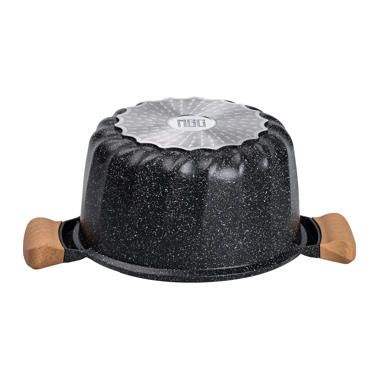 Алюмінієва каструля об'ємом 5 літрів з кришкою Ø 24 см з мармуровим антипригарним покриттям MGC чорна