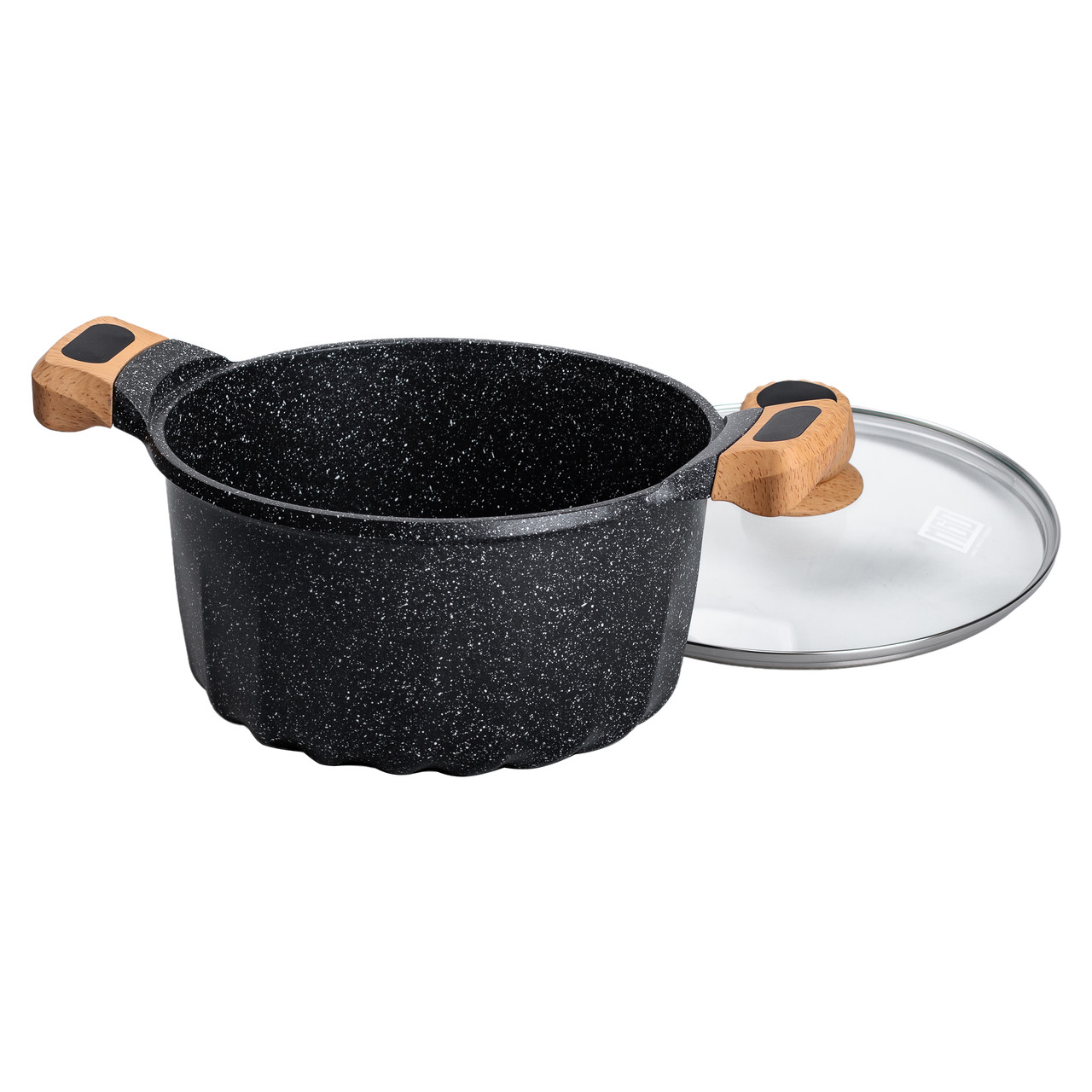 Алюмінієва каструля об'ємом 5 літрів з кришкою Ø 24 см з мармуровим антипригарним покриттям MGC чорна