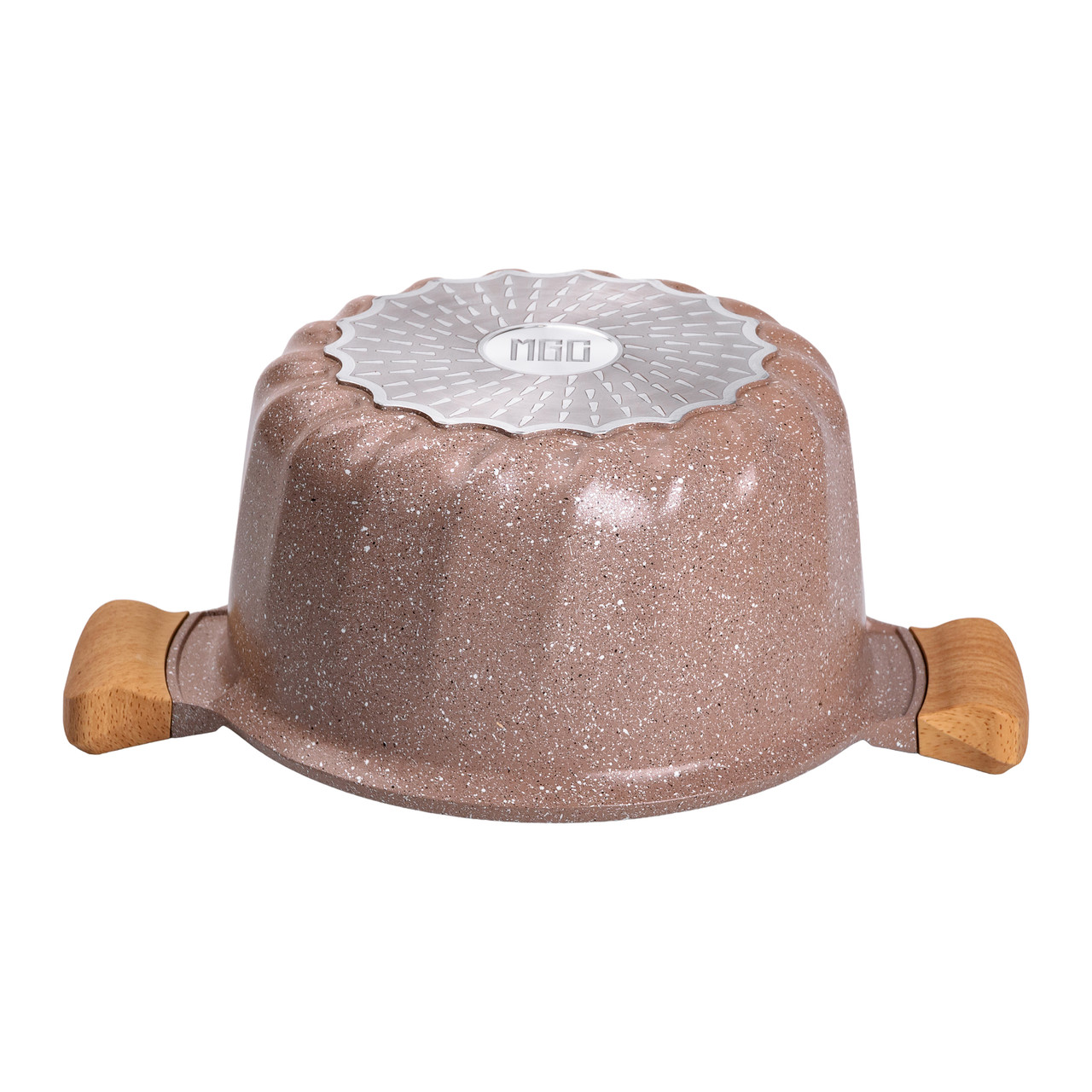 Алюмінієва каструля об'ємом 5 літрів з кришкою Ø 24 см, мармурове антипригарне покриття, кавовий MGC