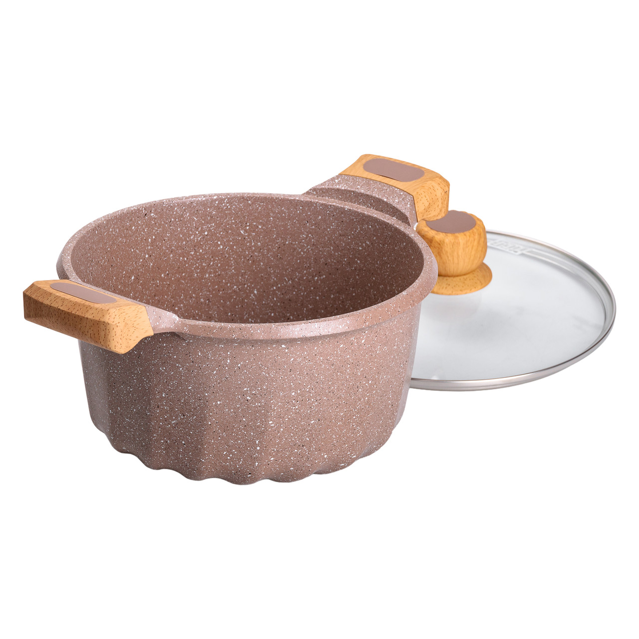 Алюмінієва каструля об'ємом 5 літрів з кришкою Ø 24 см, мармурове антипригарне покриття, кавовий MGC