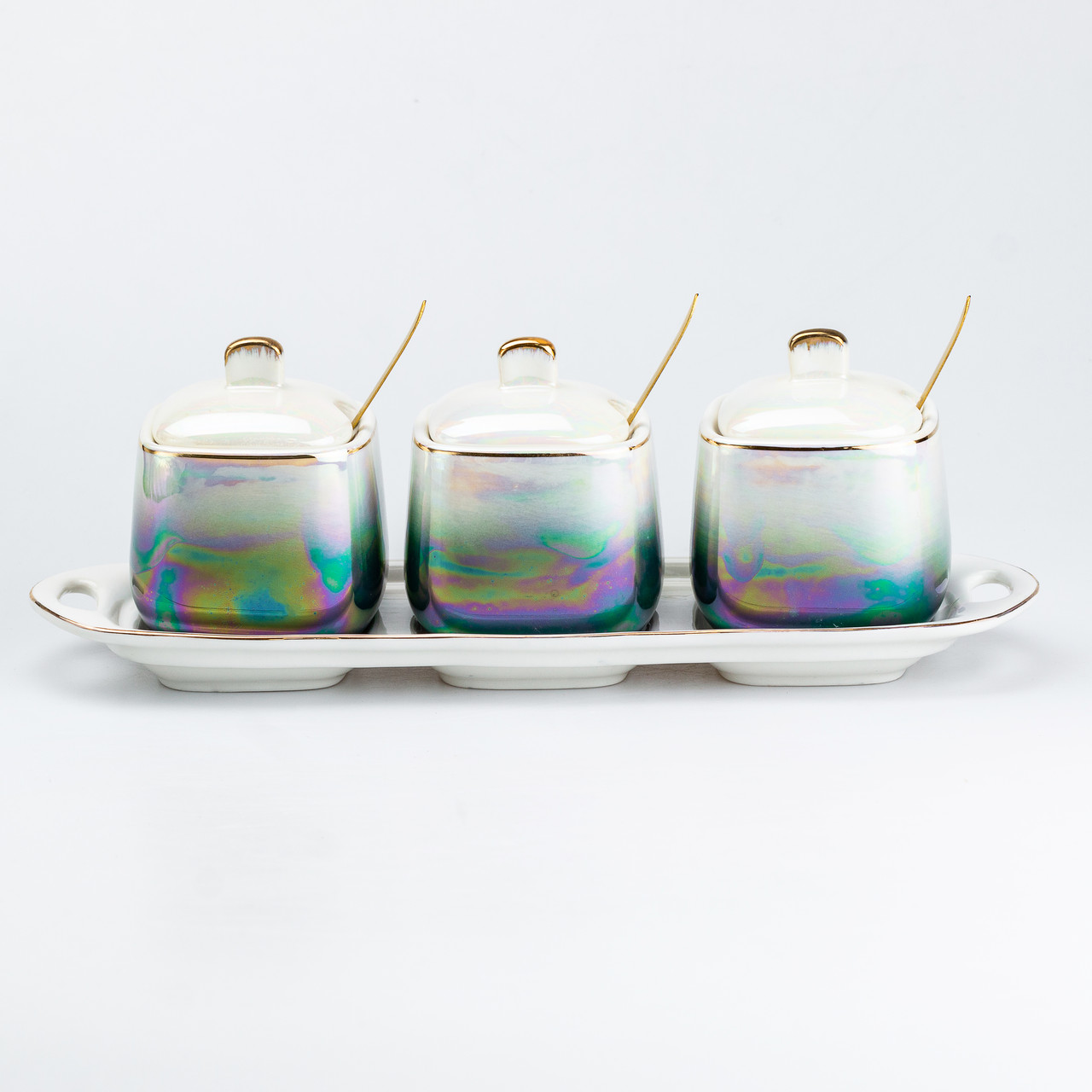 Набір для спецій керамічний на підставці з ложками 3 шт по 300 мл