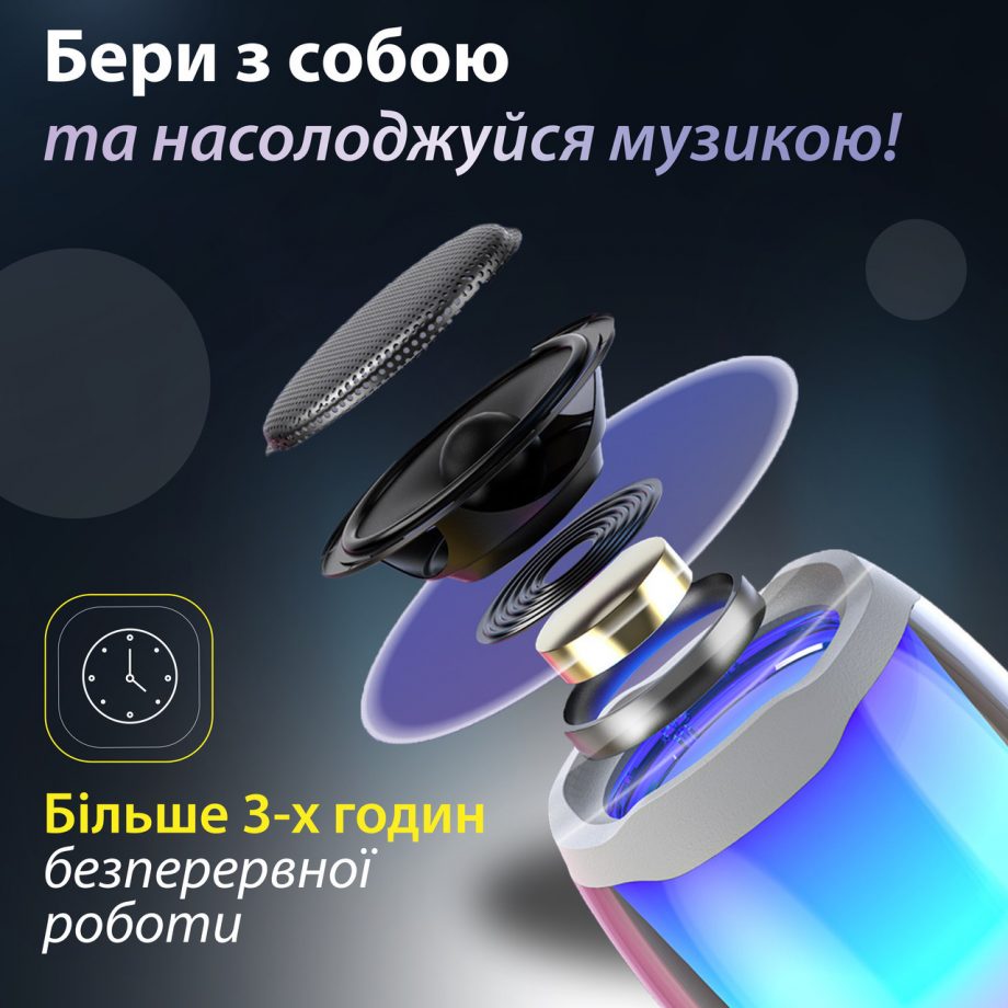 Портативна міні колонка з підсвічуванням Білий