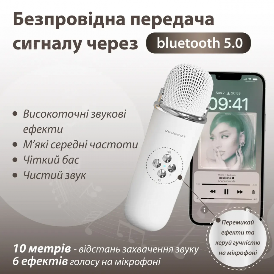Колонка портативна з мікрофоном C-20 BT/TF/USB/FM 5 Вт Білий