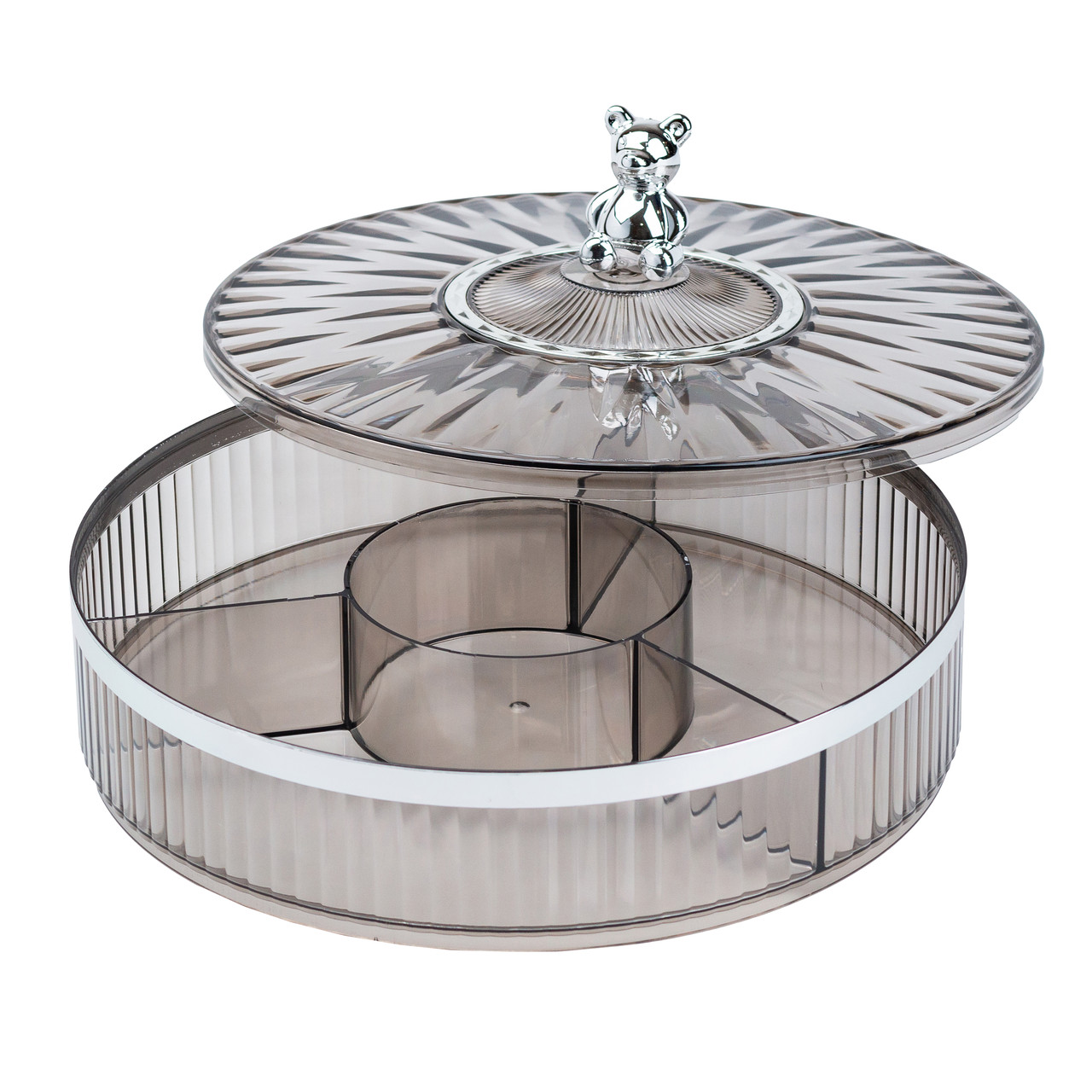 Цукерниця пластикова на 4 відділення круглая 26 см Сіра