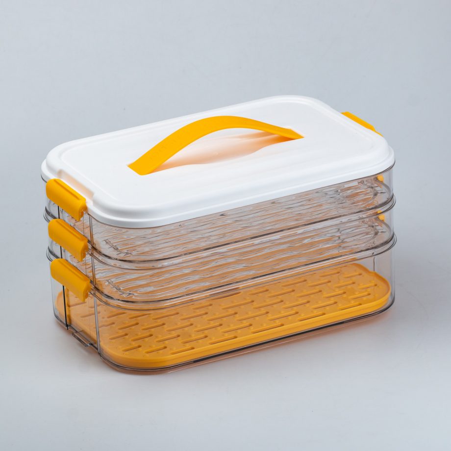Контейнер для заморожування та зберігання продуктів 3-ярусний у холодильнику 16.5 см Помаранчевий