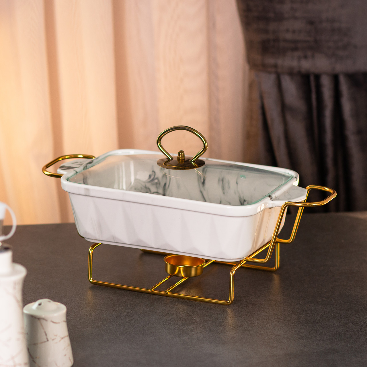 Марміт керамічний на 1 літр із підігрівом на металевій підставці