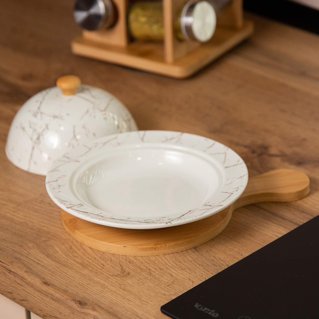 Маслянка керамічна 25*18,5*9 см на бамбуковій підставці