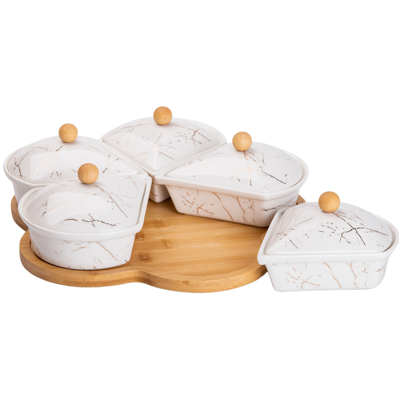 Менажниця керамічна на підставці, що обертається, 5 секцій біла