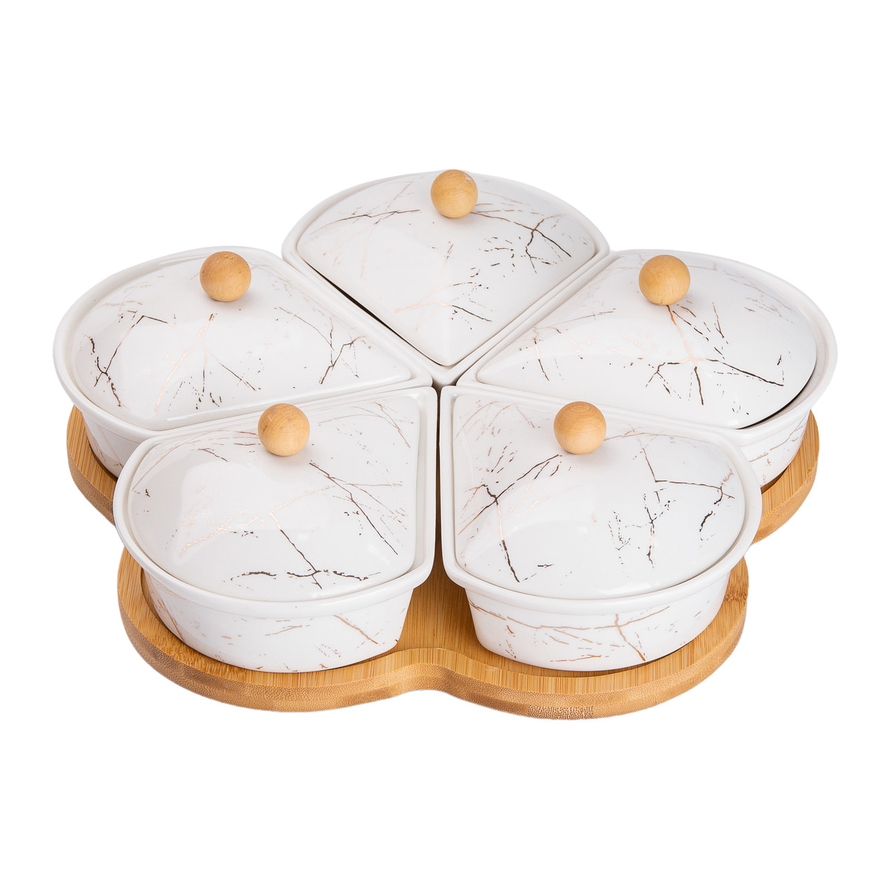 Менажниця керамічна на підставці, що обертається, 5 секцій біла