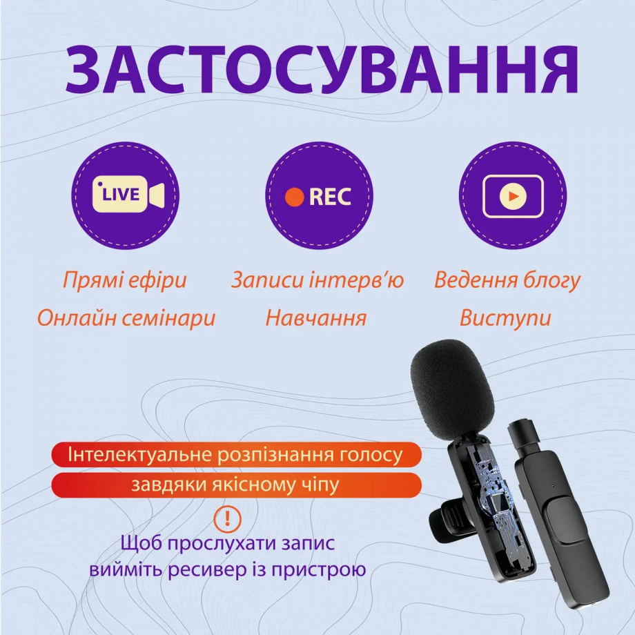Мікрофон петличний для телефону бездротовий bluetooth петличка на одяг професійна