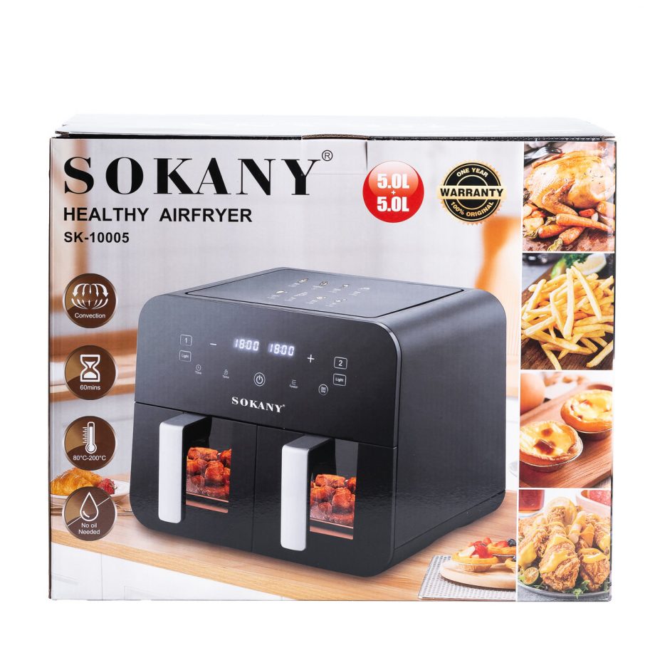 Аерофритюрниця SOKANY SK-10005 на 10 літрів, з двома відділеннями 2400 Вт чорна