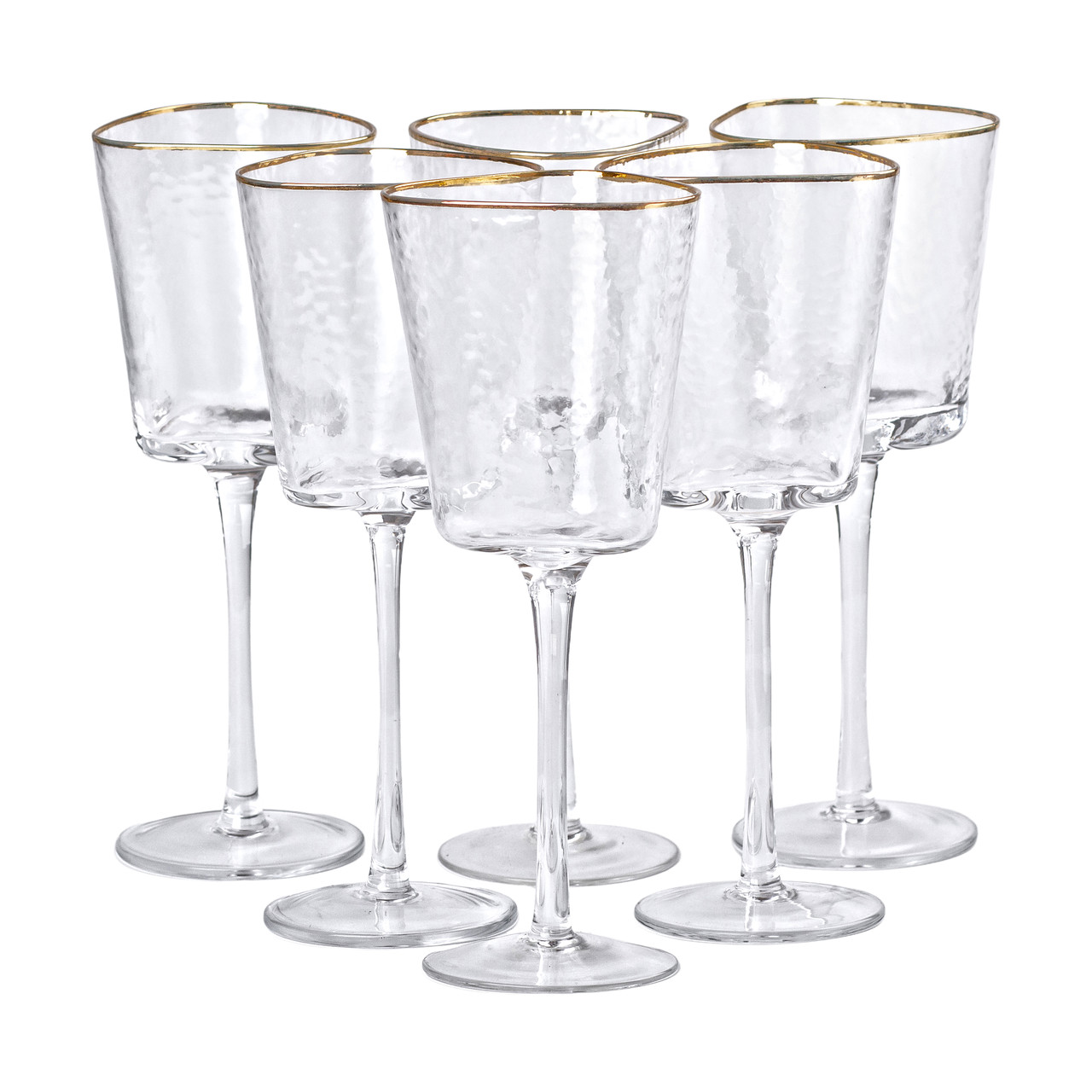Набір із шести келихів для вина 350 мл з прозорого скла з трикутною формою та позолоченим обідком