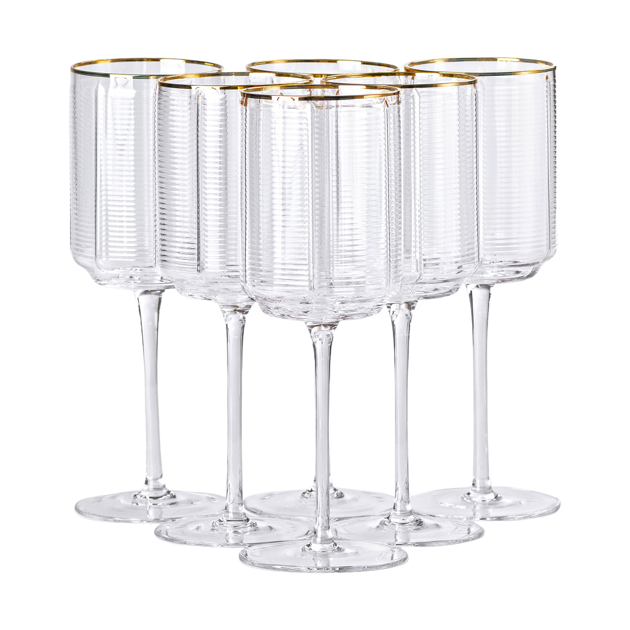 Скляні келихи для вина з текстурою, 450 мл, прозоре скло, набір з 6 штук