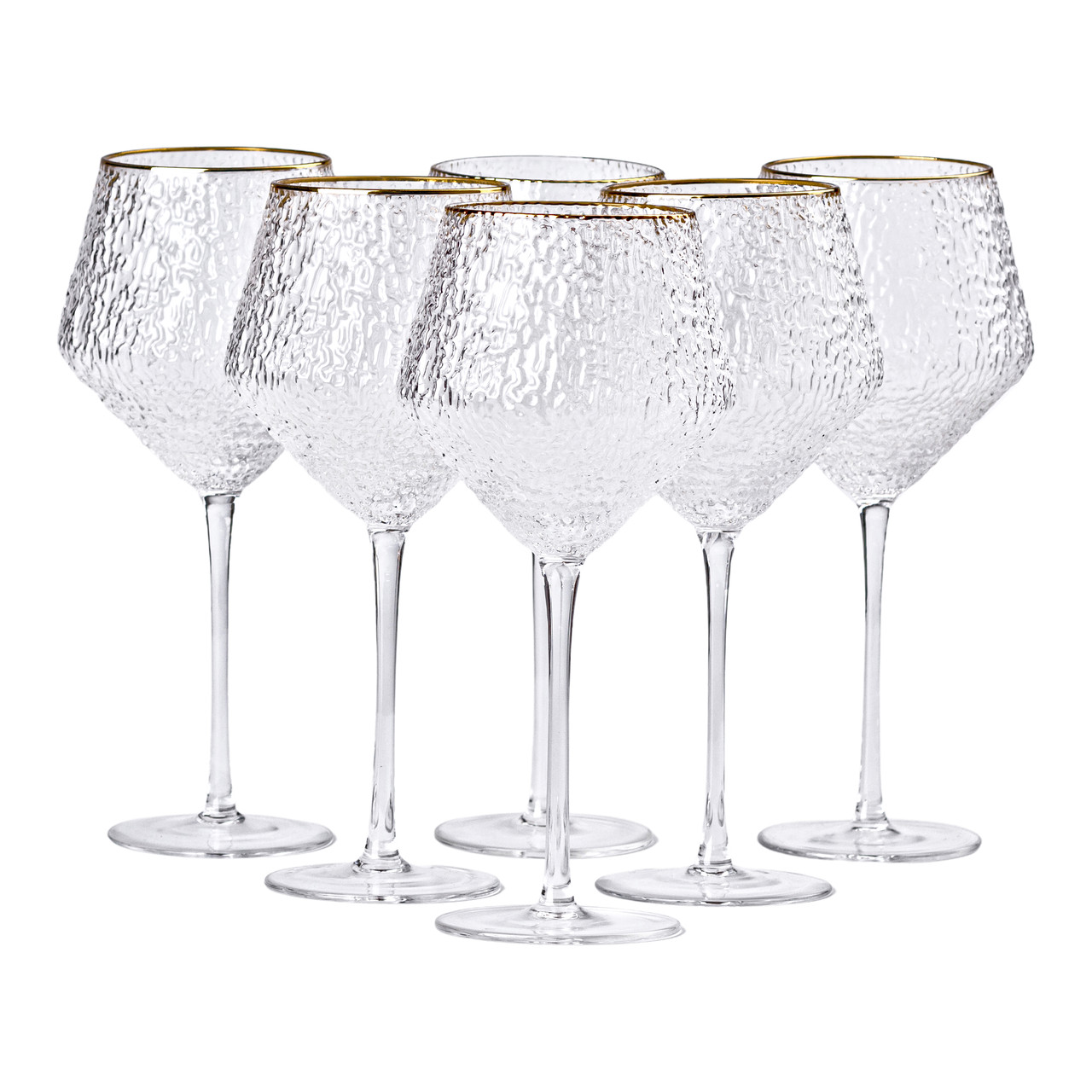 Набір фактурних келихів, 600 мл з тонкою ніжкою, комплект з 6, для вина