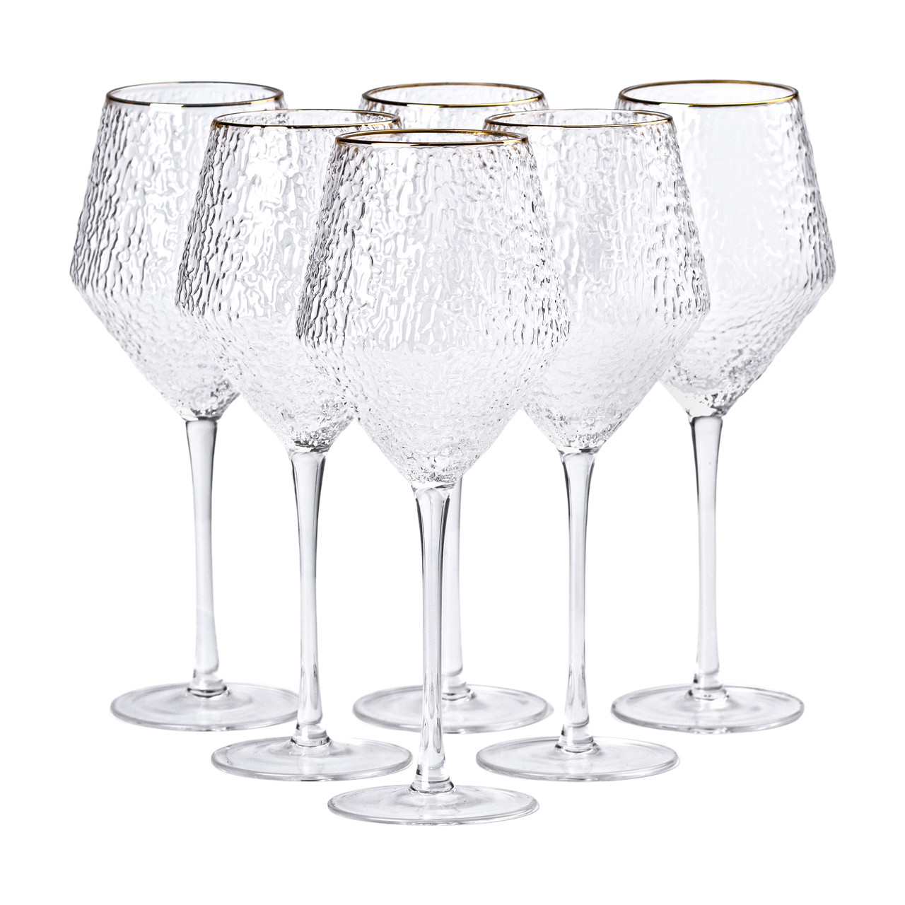 Набір з 6 фактурних келихів для вина 600 мл із золотим обідком