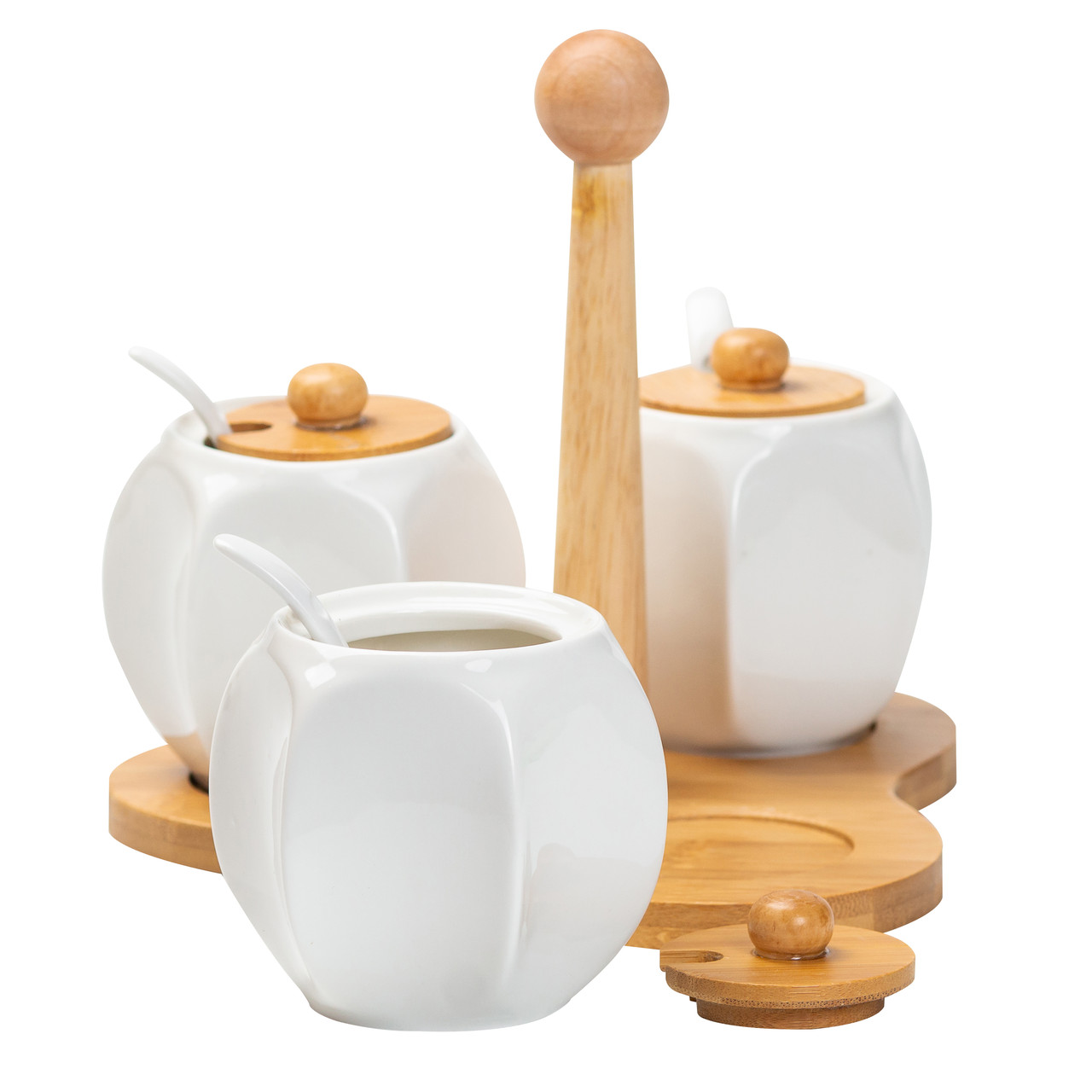 Набір банок для сипучих продуктів 3 шт по 200 мл, на бамбуковій підставці