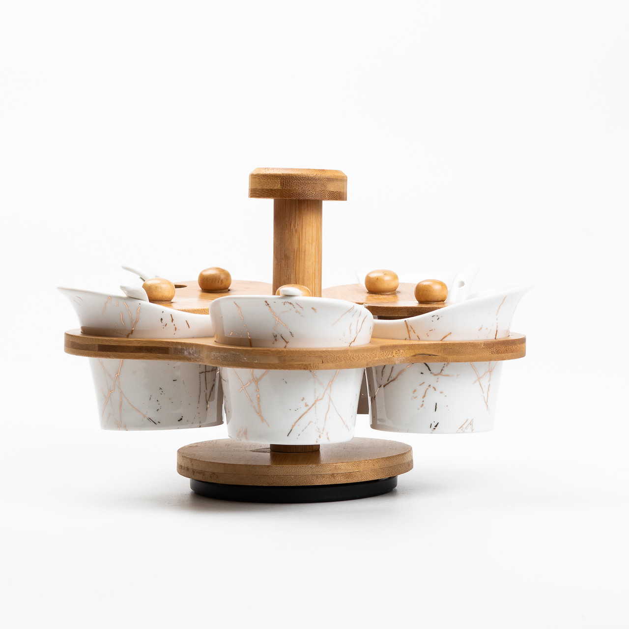 Набір для сипучих продуктів 5 банок по 120 на бамбуковій підставці білий