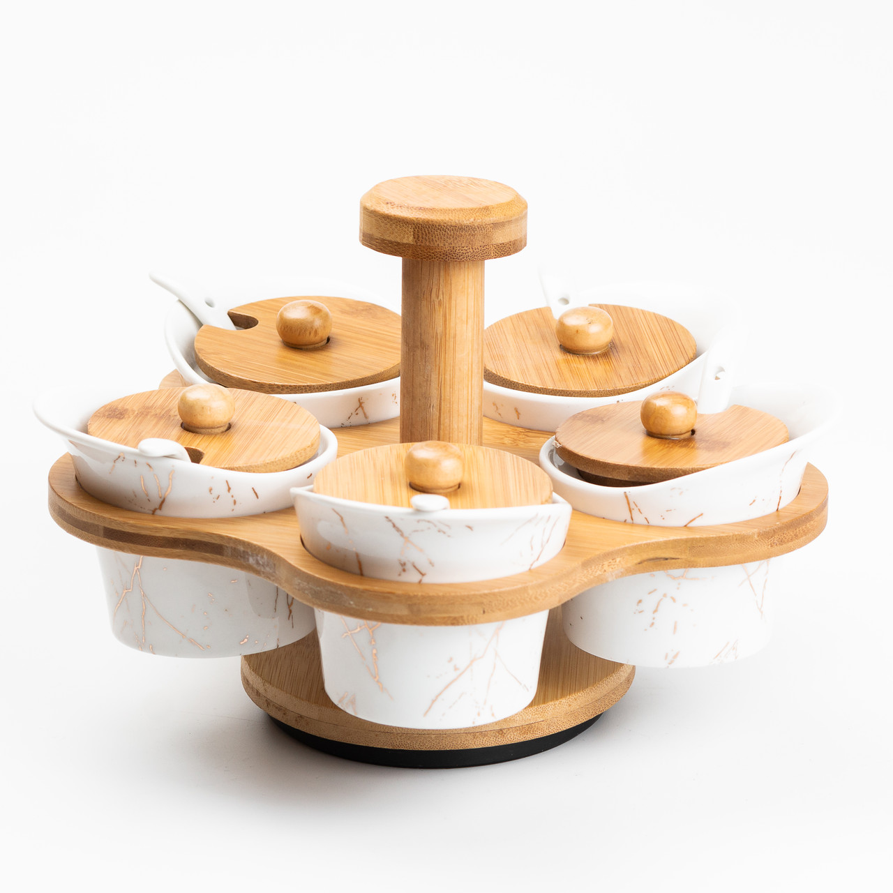 Набір для сипучих продуктів 5 банок по 120 на бамбуковій підставці білий