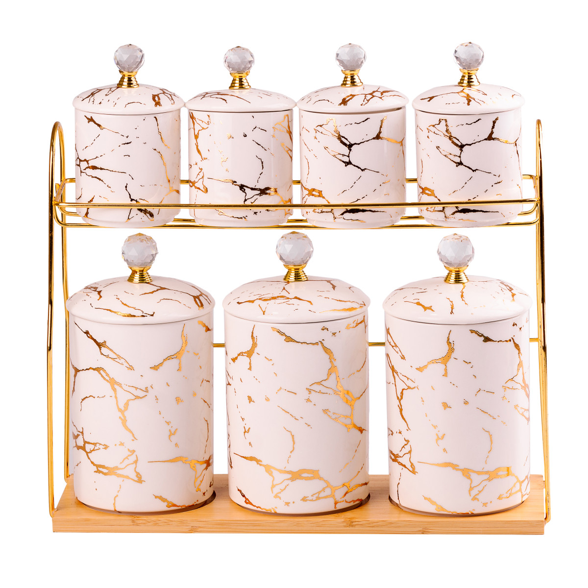 Набір банок для спецій та сипучих продуктів з кераміки на металевій підставці