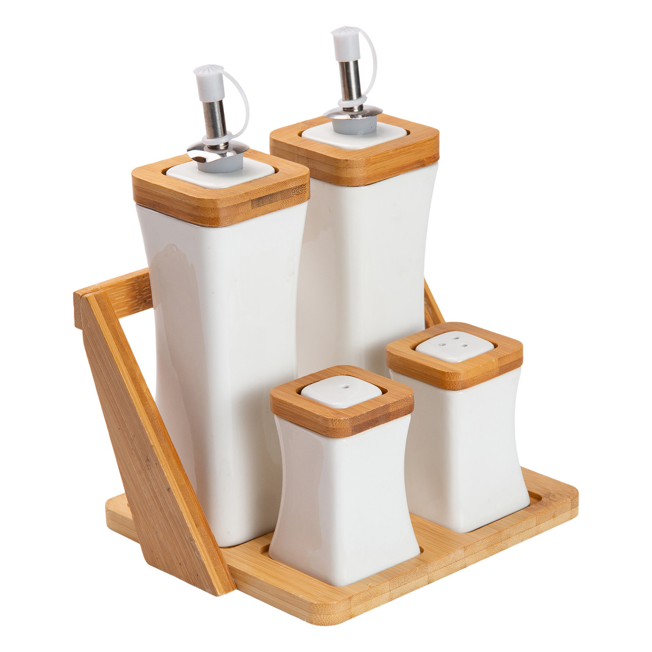 Набір для спецій керамічний 4 предмети на бамбуковій підставці