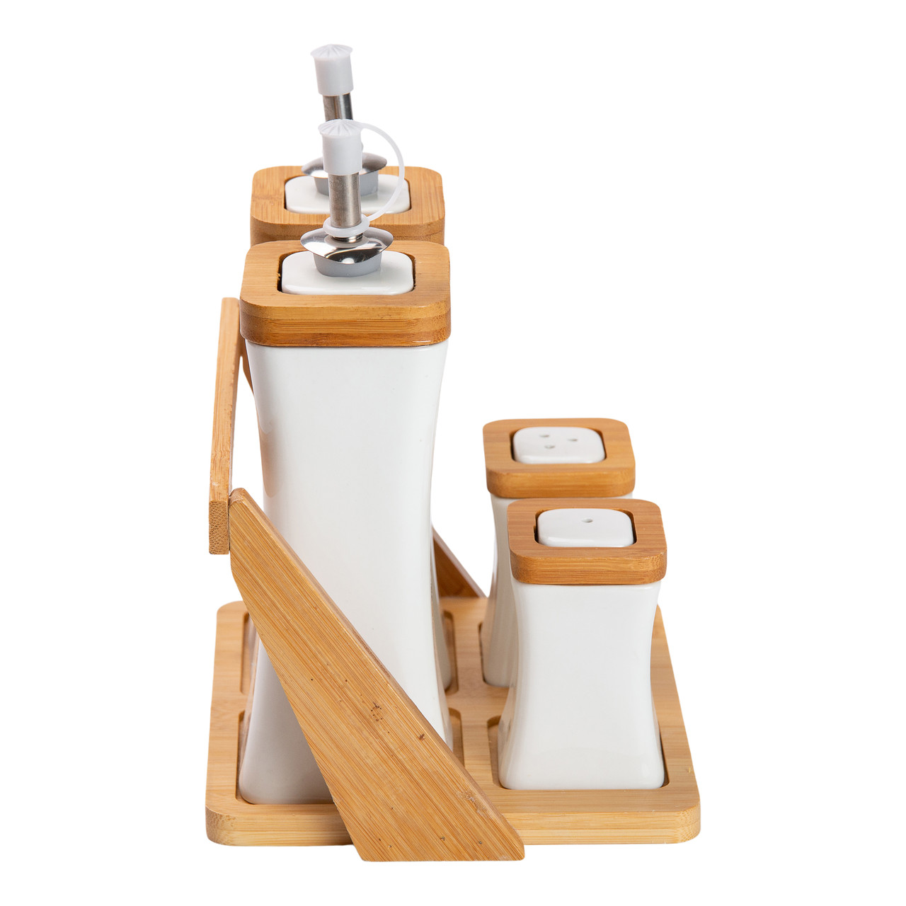Набір для спецій керамічний 4 предмети на бамбуковій підставці