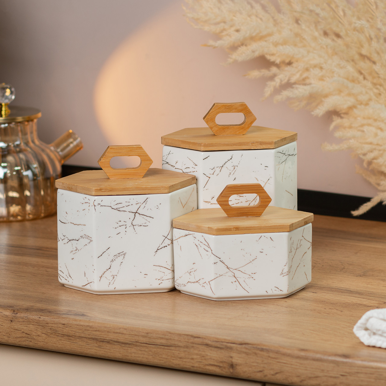 Набір банок для сипучих продуктів 3 шт 19 см *16 см* 11.5 см білий