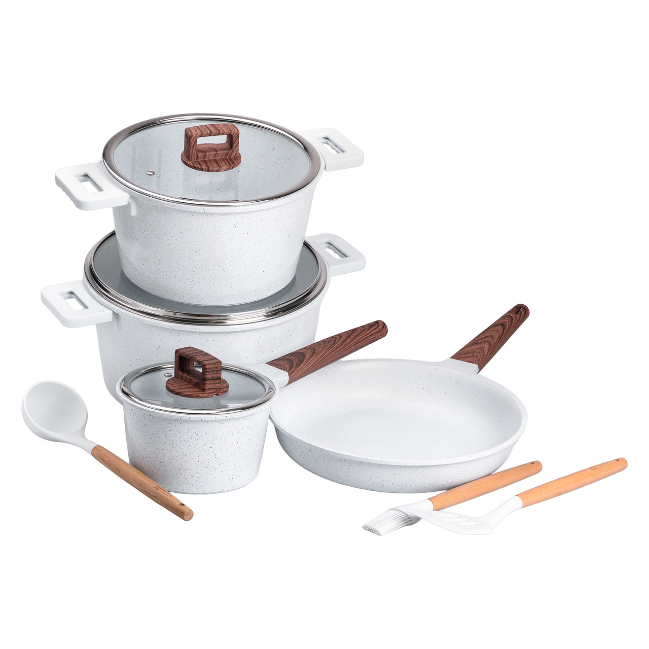 Набір посуду з антипригарним покриттям із литого алюмінію з кришками