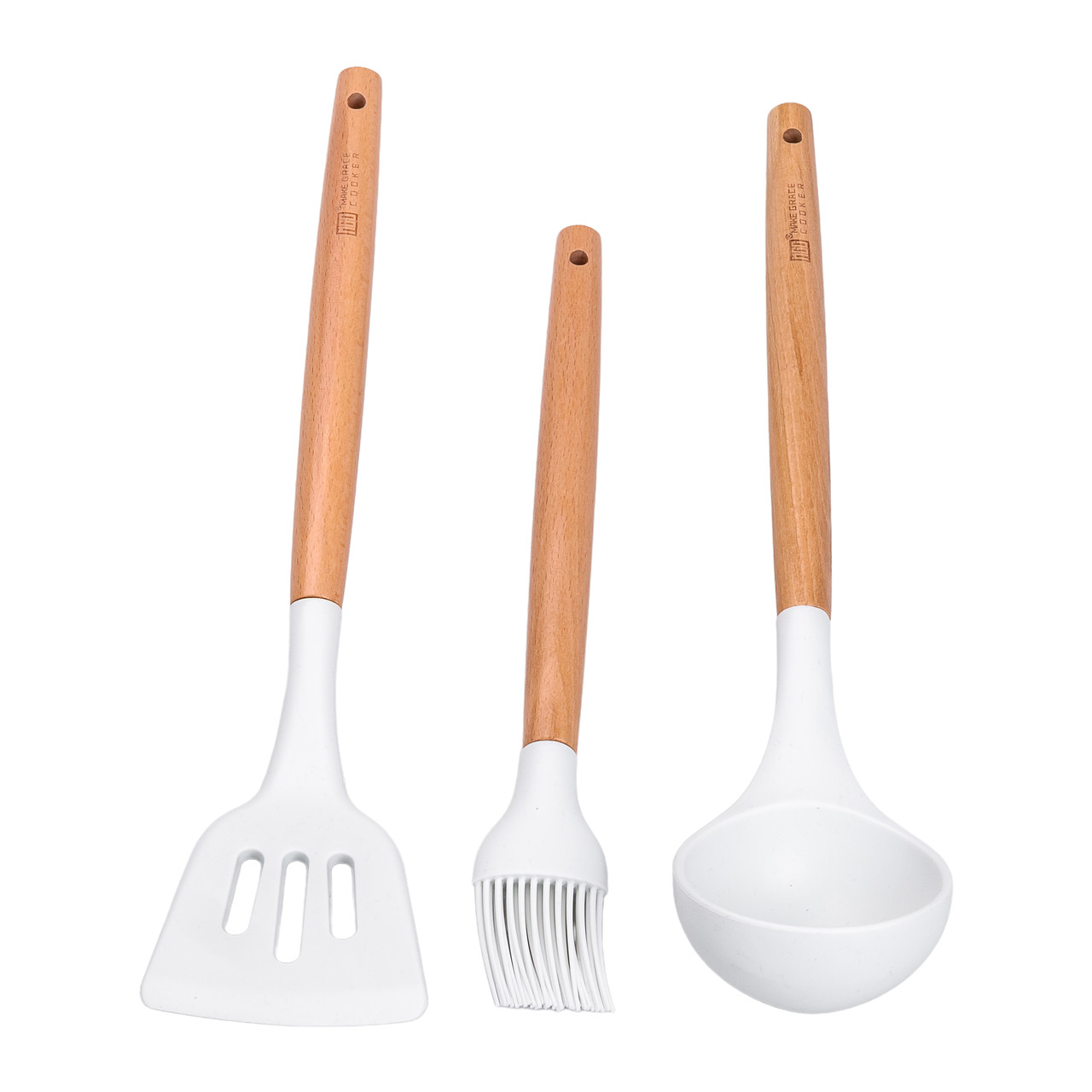 Набір посуду алюміній з товстим дном MGC з лопаткою, ополоником і щіткою білий