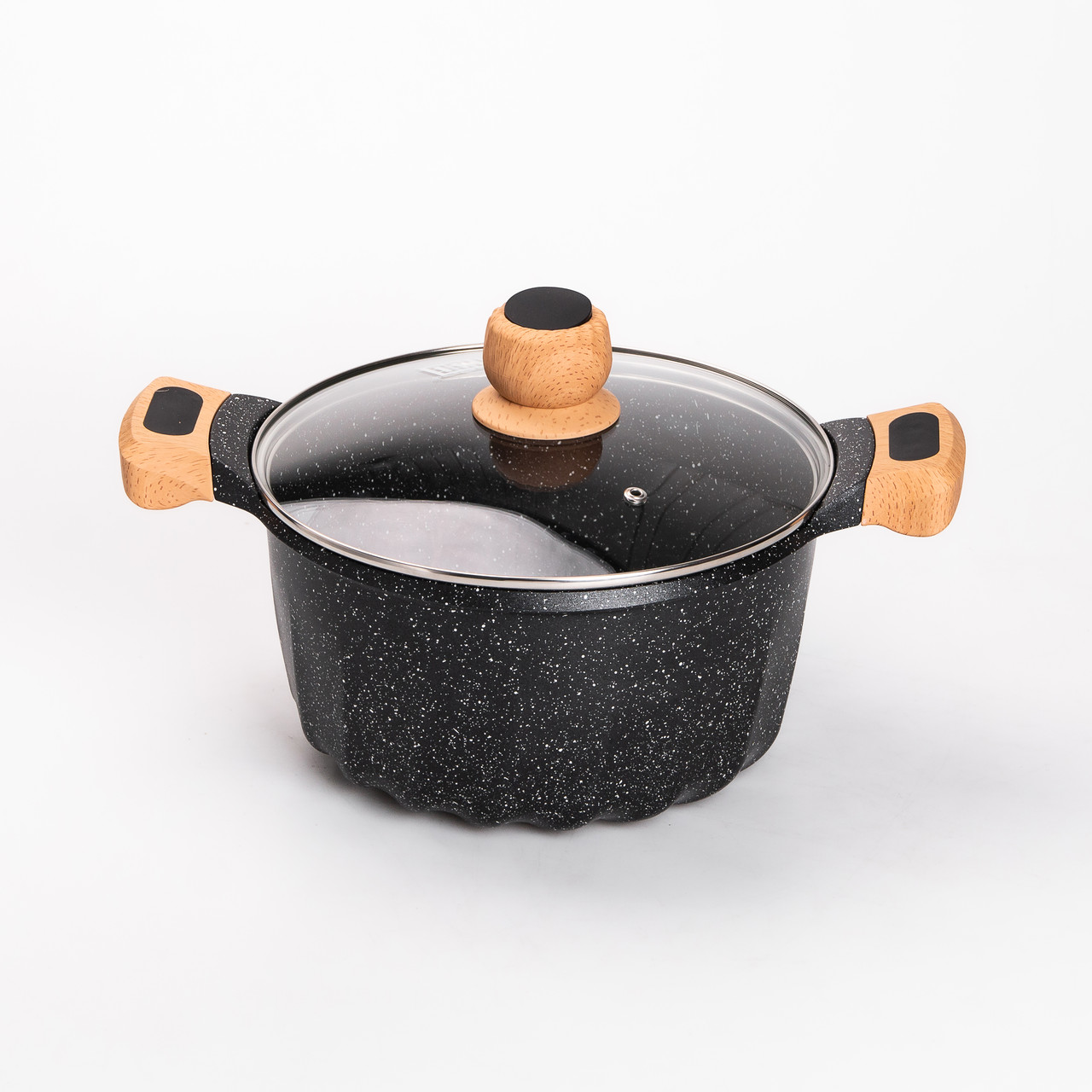 Набір посуду, 3 каструлі, з товстодонною алюмінієвою лопаткою та ополоником MGC, чорний.