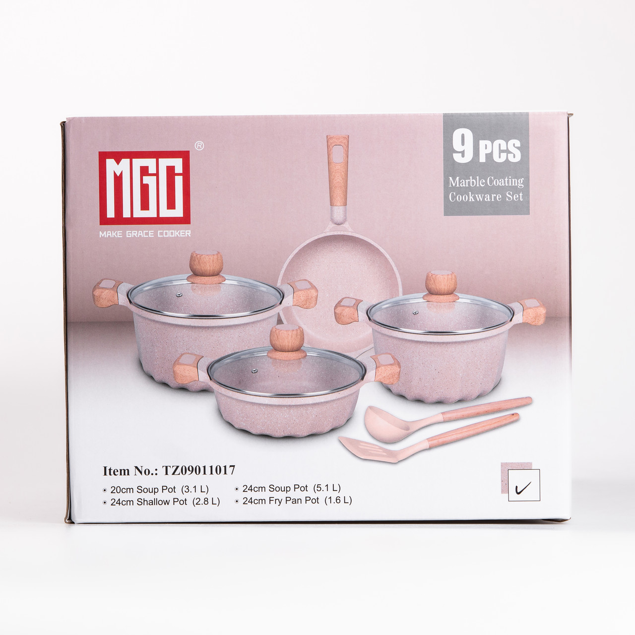 Набір посуду, 3 каструлі, алюмінієва товстодонна каструля MGC з лопаткою та ополоником, сірий.