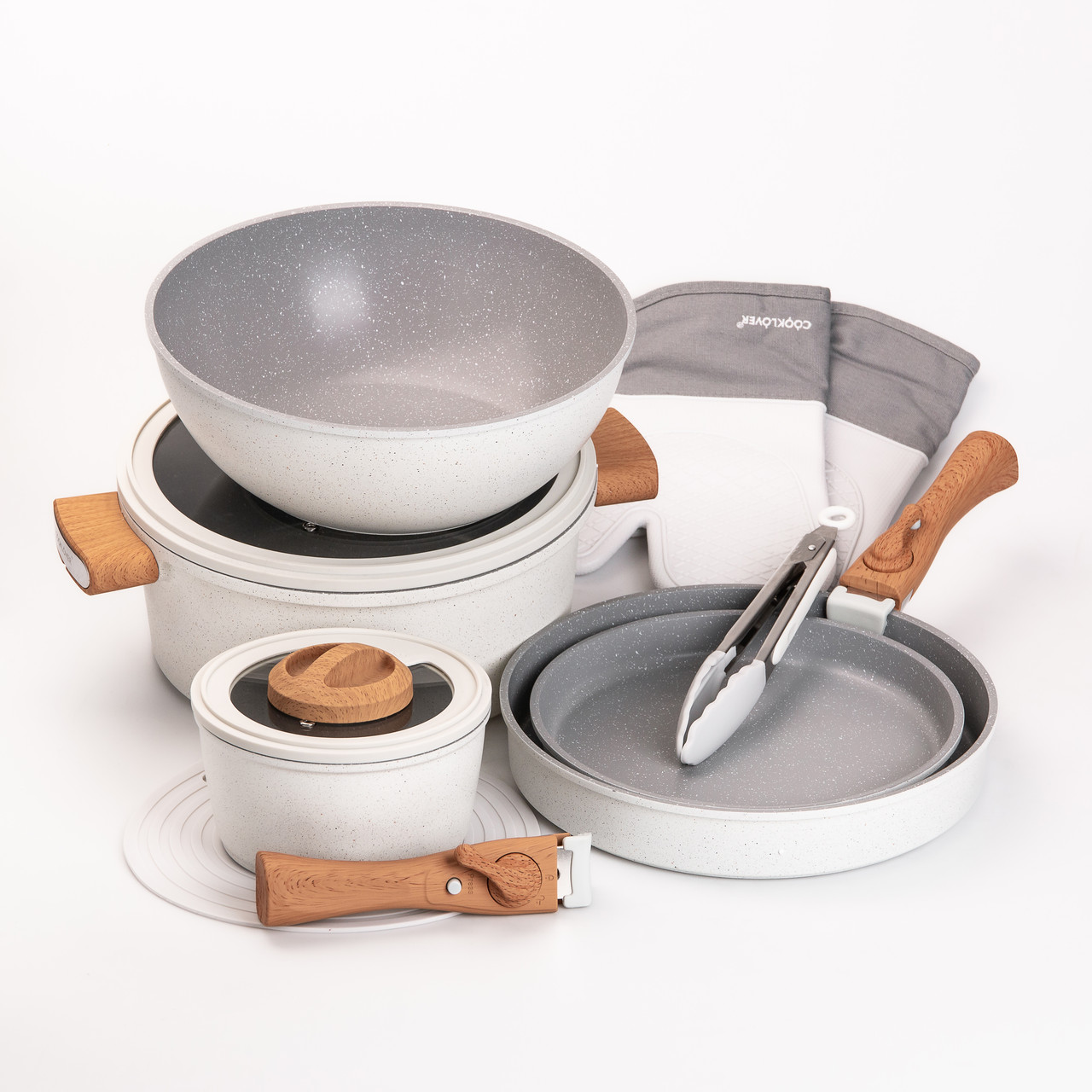 Набір алюмінієвого посуду MGC з антипригарним покриттям 11 предметів білий