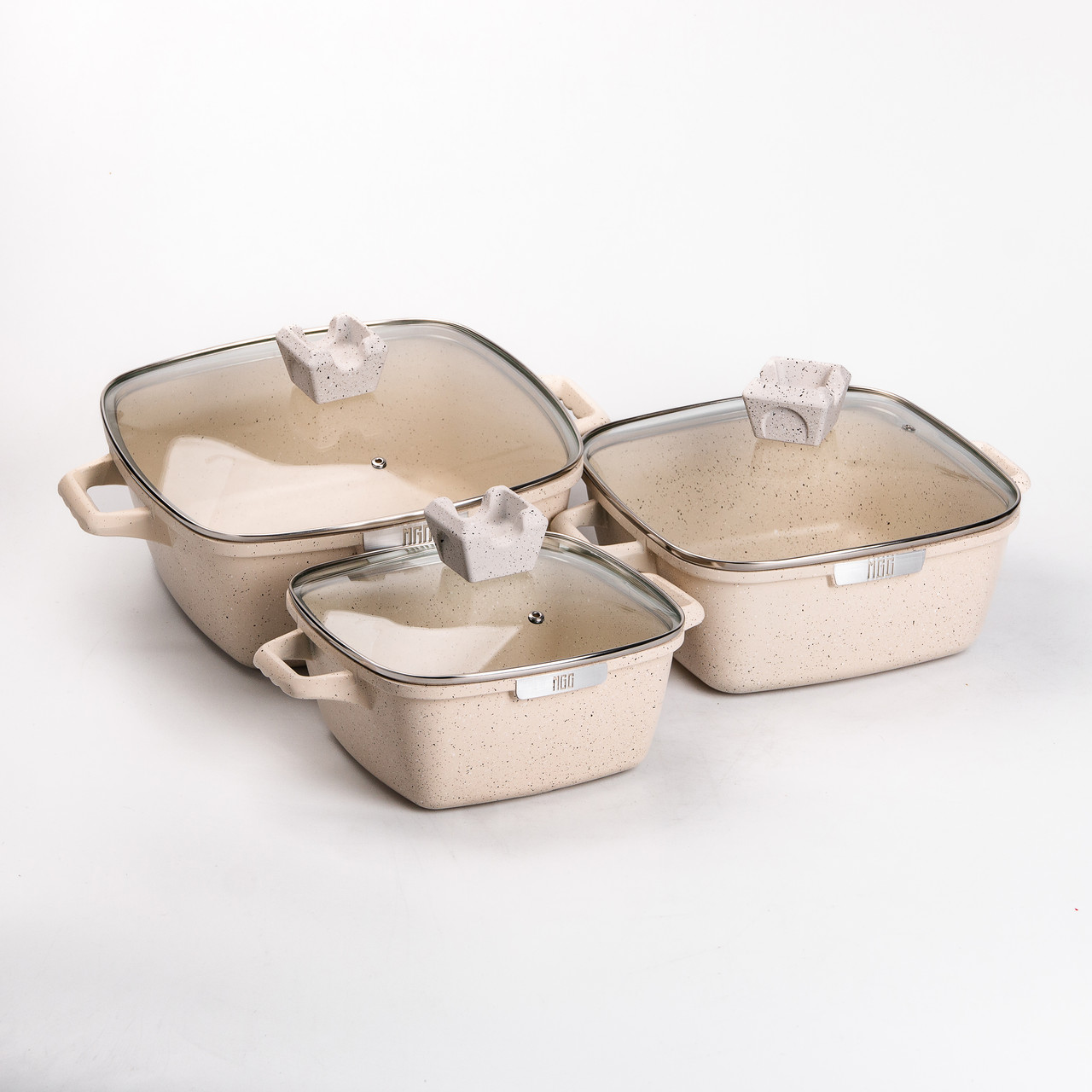 Набір з 3 квадратних каструль, 20, 24, 28 см, алюміній, товсте дно MGC