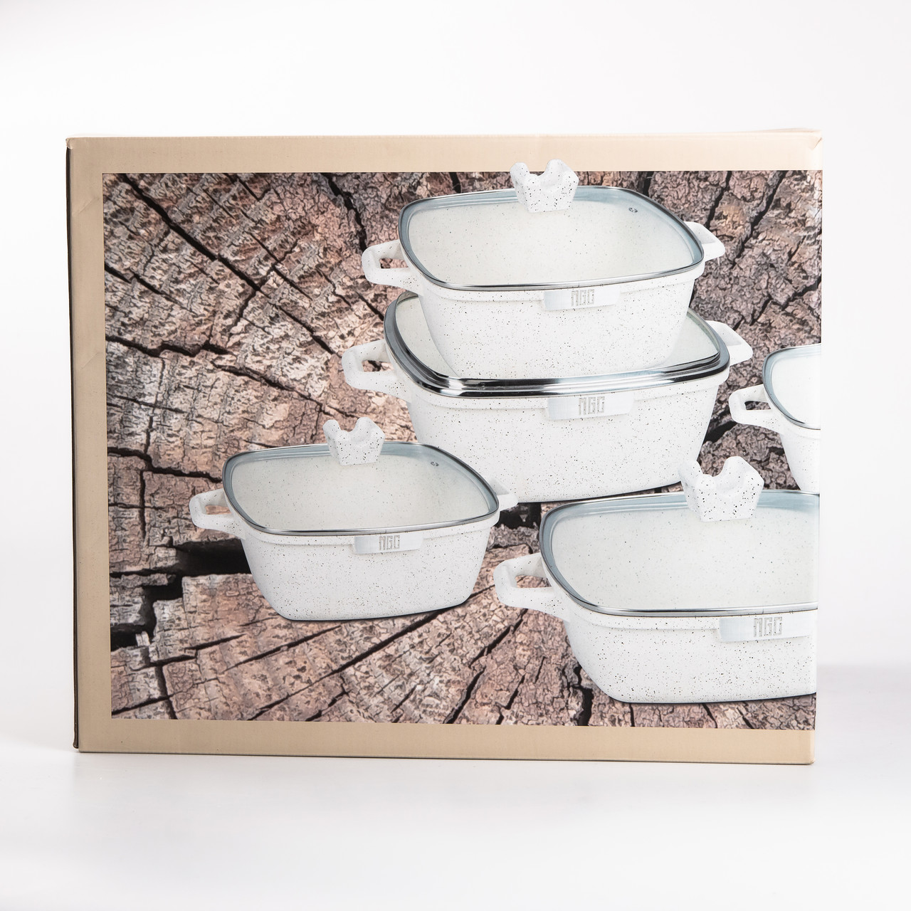 Набір з 5 алюмінієвих квадратних каструль з товстим дном MGC + лопатка, ополоник, рукавички та фартух