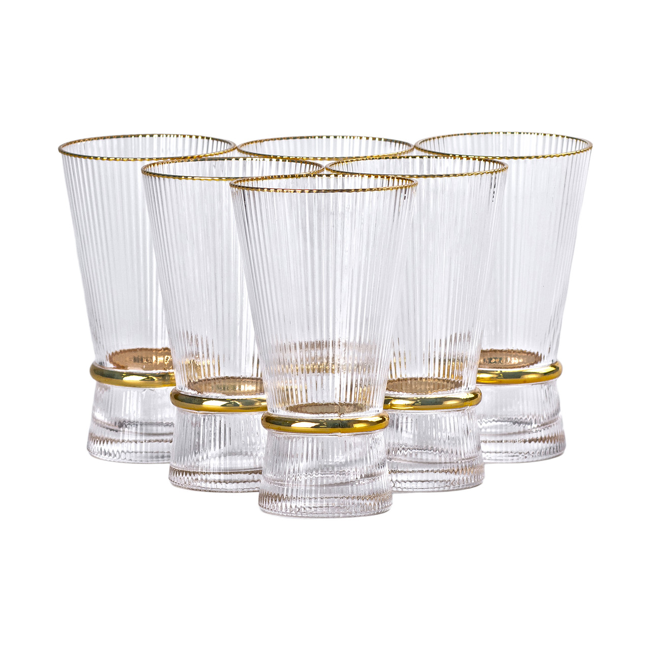 Набір із 6 високих склянок 400 мл із прозорого скла та золотим обідком