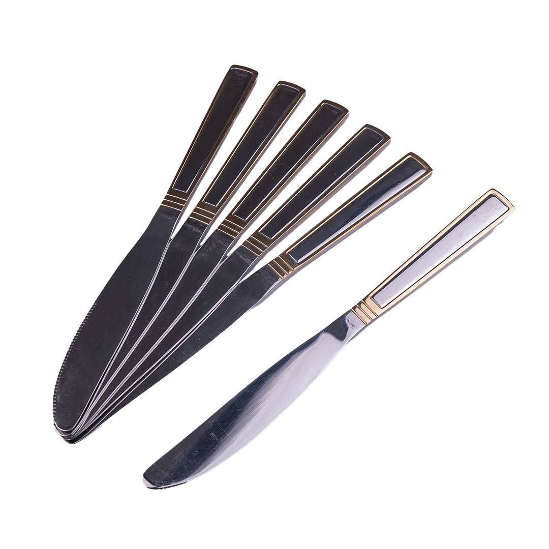 Набір столових ножів 6 шт нержавіюча сталь хром із золотом